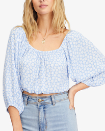 5 Sun City 2 Puff Sleeve Crop Top Blue ABJWT00327 Billabong
