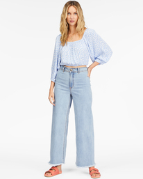 2 Sun City 2 Puff Sleeve Crop Top Blue ABJWT00327 Billabong