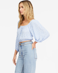 4 Sun City 2 Puff Sleeve Crop Top Blue ABJWT00327 Billabong
