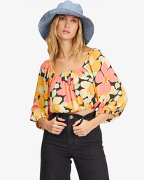 billabong, Sun City 2 Puff Sleeve Crop Top, MULTI (mul) SUN CITY 2 ABJWT00327