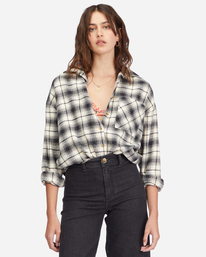 billabong, Easy Breezy Long Sleeve Button-Up Shirt, OFF BLACK (ofb) Easy Breezy - Long Sleeve Shirt for Women ABJWT00334