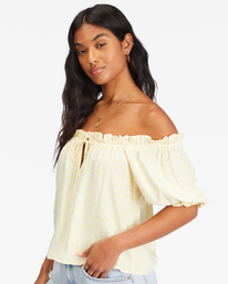 4 Sunny Skies Puff-Sleeve Top White ABJWT00359 Billabong