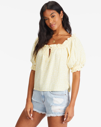 3 Sunny Skies Puff-Sleeve Top White ABJWT00359 Billabong