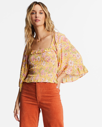billabong, Be My Babe Bell Sleeve Top, GOLDEN PEACH (ygf0) Be My Babe - Bell Sleeve Top for Women ABJWT00391