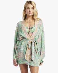 1 Loveland 2 Kimono Beach Cover Up Green ABJX600163 Billabong