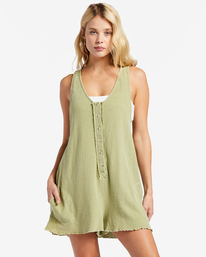 0 Fade Away Button-Up Knit Romper Green ABJX600175 Billabong