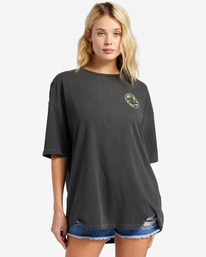 billabong, Kamea Monstera Diamond Oversized T-Shirt, OFF BLACK (ofb) KAMEA MONSTERA DIAMOND ABJZT01236