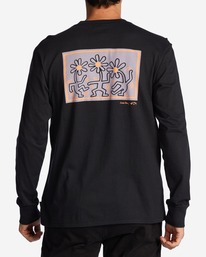billabong, Keith Haring Flower Dance Long Sleeve T-Shirt, WASHED BLACK (waa) Keith Haring Flower Dance - Long Sleeve T-Shirt for Men ABYZT01488