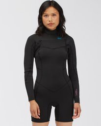 billabong, 2/2mm Synergy - Springsuit Chest Zip manches longues pour Femme, BLACK PALMS (2835) 2/2mm Synergy - Chest Zip Long Sleeve Springsuit for Women C42G55BIP2