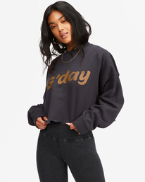0 Hey Gday Cropped Crewneck Sweatshirt Black UBJFT00103 Billabong
