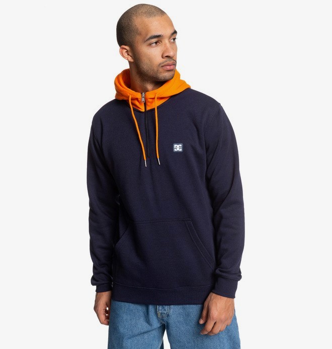 dcshoes, Rebel - Sweat à capuche demi-zip pour Homme, DARK INDIGO/ORANGE POPSICLE (xbbn) 0 Rebel - Sweat à capuche demi-zip pour Homme Bleu EDYFT03457 DC Shoes