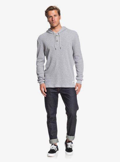 true rock men's waffle knit henley contrast hoodie