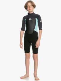 quiksilver, Boys 8-16 2/2mm Prologue Short Sleeve Back Zip Springsuit, BLACK/JET BLACK/ANGEL BLUE (xkkb) 2/2mm Prologue - Short Sleeve Back Zip Springsuit for Boys EQBW503021
