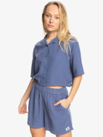 quiksilver, Quiksilver Womens Happy Camper Elasticized Linen Shorts, MARLIN (bmy0) Happy Camper - Elasticated Linen Shorts for Women EQWNS03068