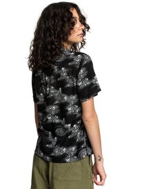 quiksilver, Женская рубашка с коротким рукавом Quiksilver Womens, BLACK COSMIC RIP (kvj6) Quiksilver Womens - Short Sleeve Camp Shirt EQWWT03024