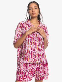 quiksilver, Женская рубашка с коротким рукавом Sunny Ride, RASPBERRY BAMBOO ISLAND (mqy6) Sunny Ride - Boxy Camp Shirt for Women EQWWT03053
