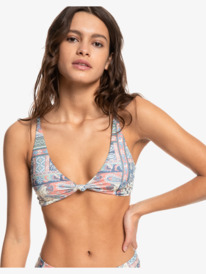 quiksilver, Classic Tri - Knot Bikini Top for Women, PAISLEY PATCHWORK FADED DENIM (bjn6) Classic Tri - Knot Bikini Top for Women EQWX303063