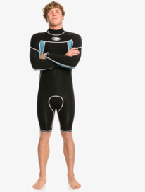quiksilver, Mens 2/2mm Saturn Capsule Saturn Back-Zip Springsuit, BLACK/PROVINCIAL BLUE (blm0) 2/2mm Capsule Saturn - Long Sleeve Back Zip Springsuit for Men EQYW403021