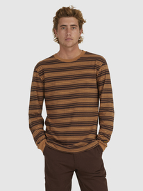 quiksilver, Mens Haven Stripe Long Sleeve T-Shirt, TOBACCO BROWN RURAL STRIPE (cmk3) Haven Stripe - Long Sleeve T-Shirt for Men UQYKT03274