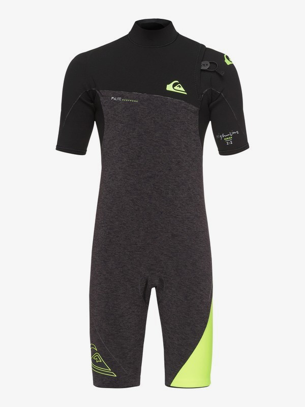 quiksilver, 2/2mm Highline Series - Traje de Surf de Primavera con Manga Corta, sin Cremallera para Chicos 8-16, BLACK HEATHER/SAFETY YELLOW (xccy) 0 2/2mm Highline Series - Traje de Surf de Primavera con Manga Corta, sin Cremallera para Chicos 8-16 Marron EQBW503007 Quiksilver