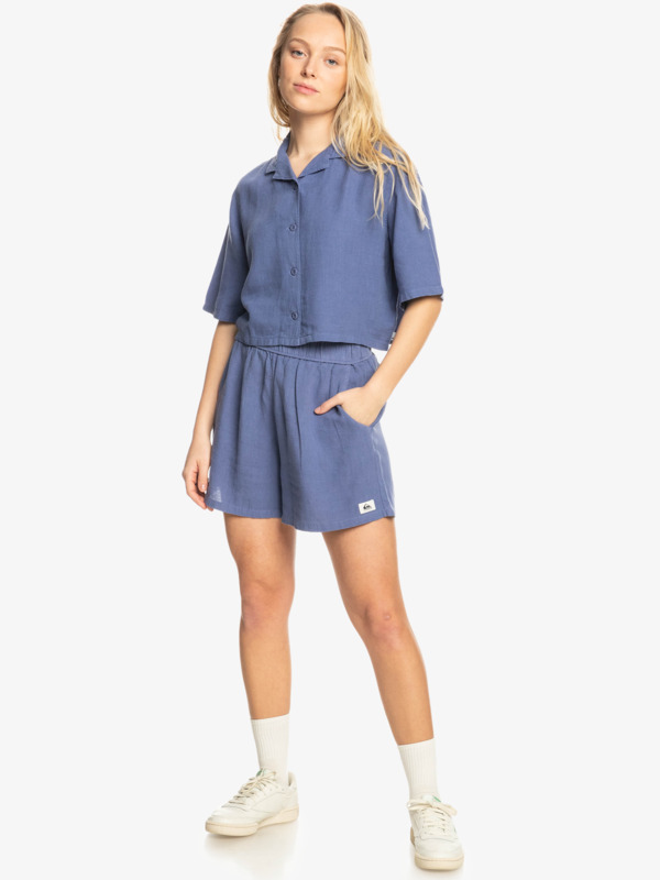 Happy Camper - Elasticated Linen Shorts for Women  EQWNS03068