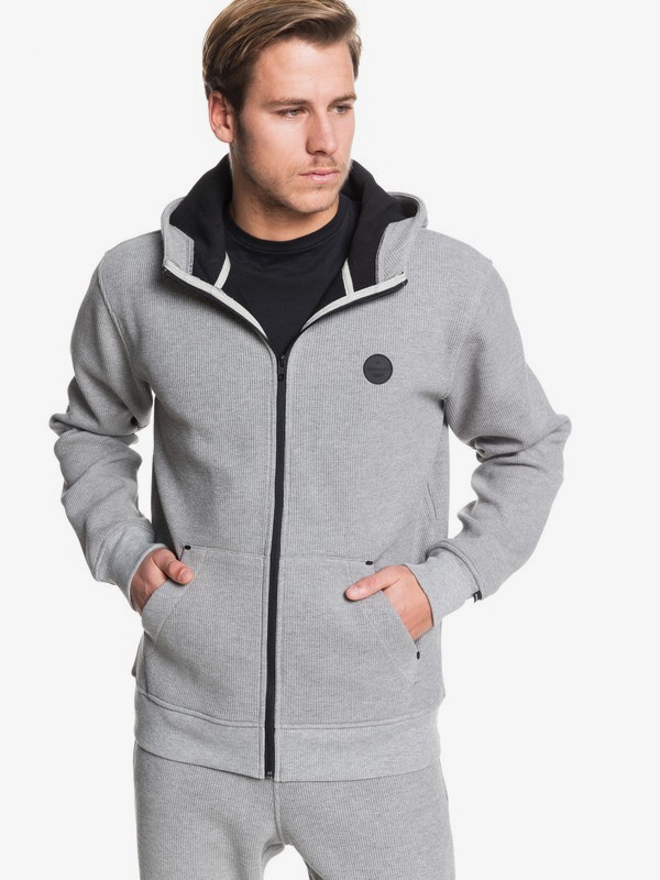 quiksilver, Marble Strelley - Sudadera Gofrada Reforzada con Capucha y Cremallera para Hombre, MEDIUM GREY HEATHER (kpvh) 0 Marble Strelley - Sudadera Gofrada Reforzada con Capucha y Cremallera para Hombre Negro EQYFT04019 Quiksilver