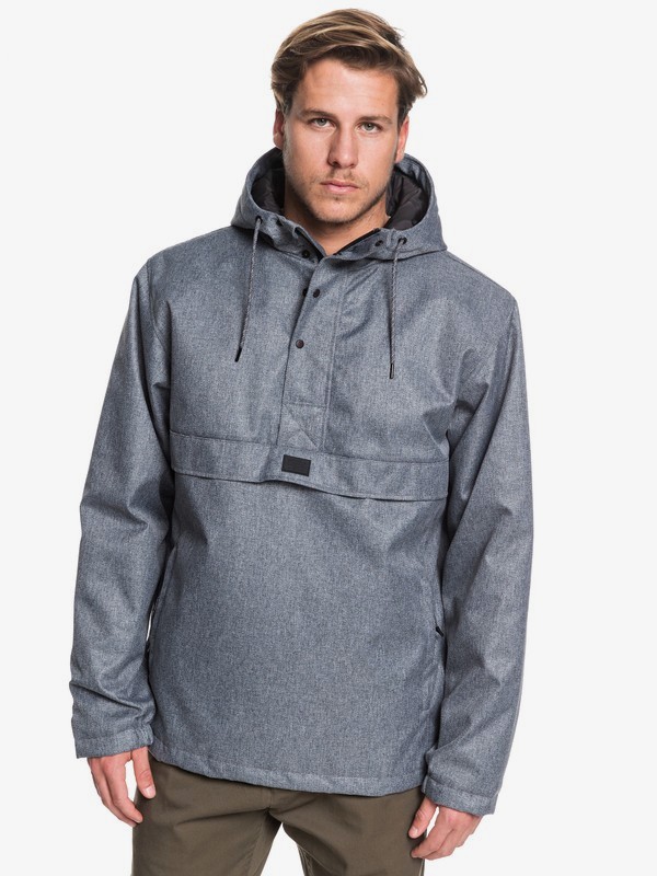 quiksilver, Tazawa 5K - Hooded Water-Resistant Anorak for Men, MEDIUM GREY HEATHER (kpvh) 0 Tazawa 5K - Hooded Water-Resistant Anorak for Men Black EQYJK03527 Quiksilver