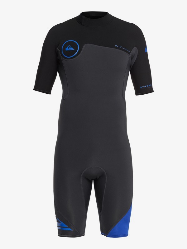 quiksilver, 2/2mm Syncro Series - Traje de surf de primavera FLT con manga corta y cremallera en la espalda para Hombre, GRAPHITE/BLACK/DEEP CYANINE (xbkb) 0 2/2mm Syncro Series - Traje de surf de primavera FLT con manga corta y cremallera en la espalda para Hombre Azul EQYW503006 Quiksilver