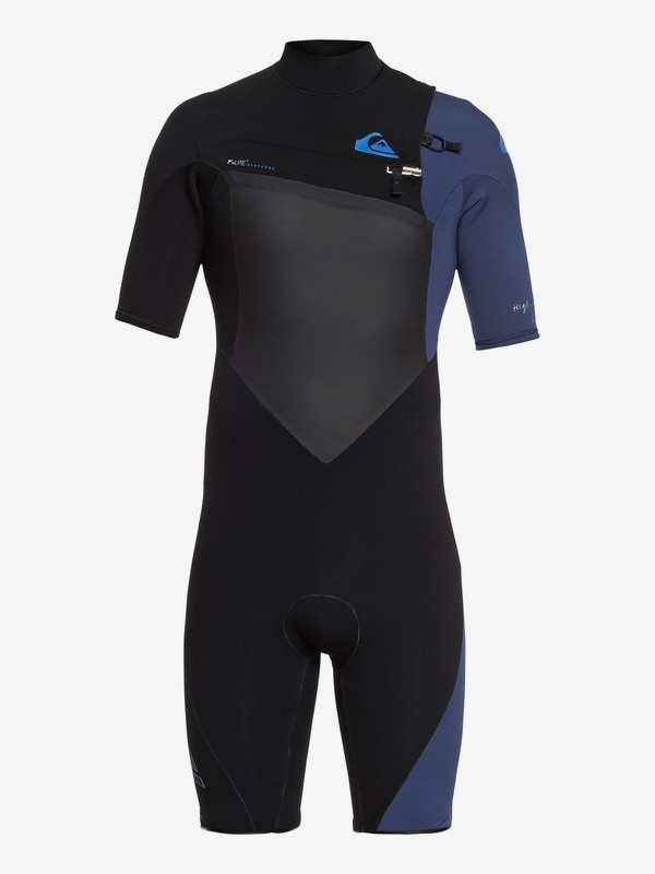 quiksilver, 2/2mm Highline Plus - Springsuit manches courtes zip poitrine pour Homme, BLACK/IODINE BLUE (xkkb) 0 2/2mm Highline Plus - Springsuit manches courtes zip poitrine pour Homme Noir EQYW503008 Quiksilver