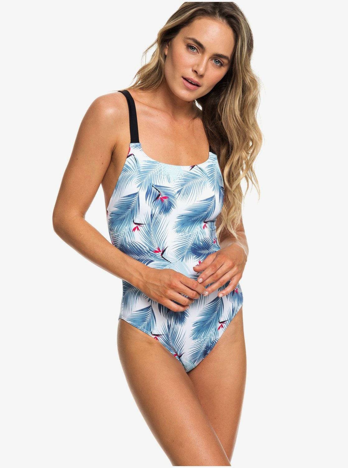 bright blue one piece swimsuit