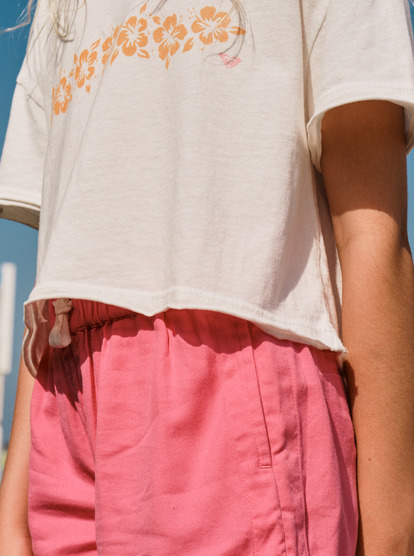 2 Girl's 4-16 Hibiscus Stripe Oversized Cropped T-Shirt White ARGZT03925 Roxy