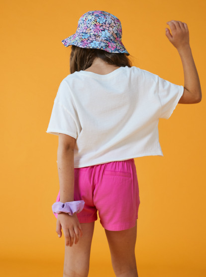 6 Girl's 4-16 Hibiscus Stripe Oversized Cropped T-Shirt White ARGZT03925 Roxy
