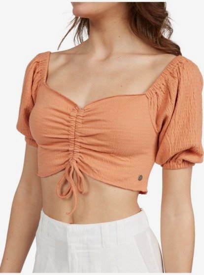 4 Flirty Walk Haut court manches bouffantes Marron ARJKT03346 Roxy