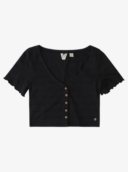 0 Uncomplicated Mind Button Front Cropped T-Shirt Black ARJKT03364 Roxy