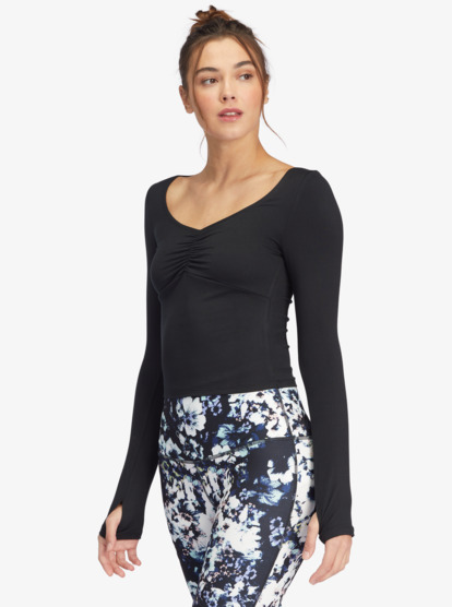 8 Flirty Run Ruched Long Sleeve Sports Top Black ARJKT03390 Roxy