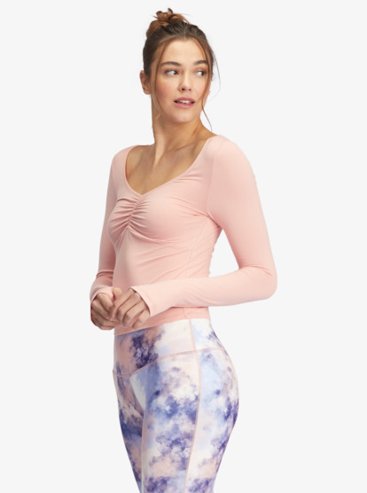 8 Flirty Run Ruched Long Sleeve Sports Top  ARJKT03390 Roxy