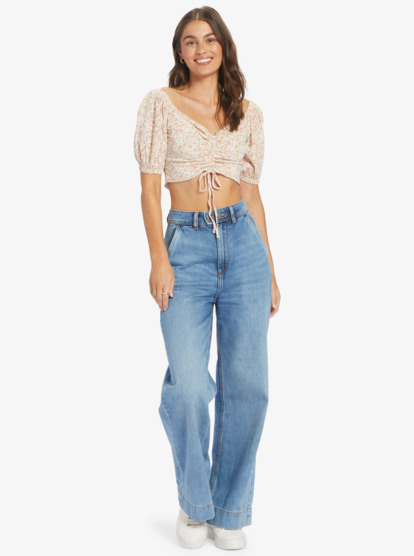 3 Flirty Walk Printed Haut crop-top froncé pour Femme Beige ARJKT03402 Roxy