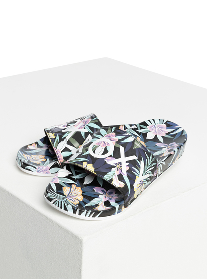 3 Slippy Printed Slide Sandals Black ARJL101011 Roxy
