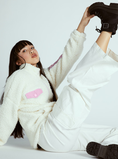5 Chloe Kim Pop Snow Sherpa Full-Zip Fleece White ARJPF03019 Roxy