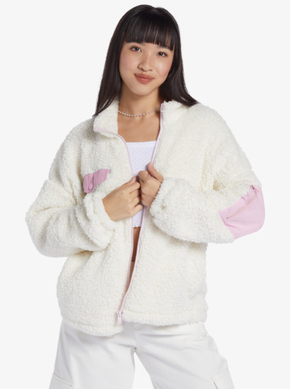 7 Chloe Kim Pop Snow Sherpa Full-Zip Fleece White ARJPF03019 Roxy