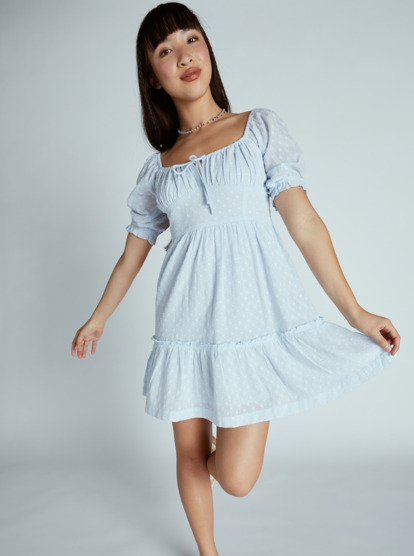 1 Chloe Kim Venice Daydream - Puff Sleeve Tiered Mini Dress for Women Bleu ARJWD03536 Roxy