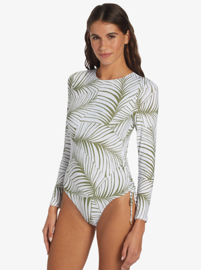 1 Warm Sand Onesie Active Cropped UPF 50 Long Sleeve Rashguard Green ARJWR03205 Roxy