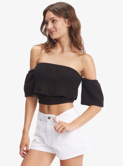3 Seaside Heaven Off The Shoulder Crop Top Black ARJWT03284 Roxy