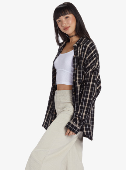 7 Chloe Kim Oversized Button Up Woven Shirt Black ARJWT03329 Roxy