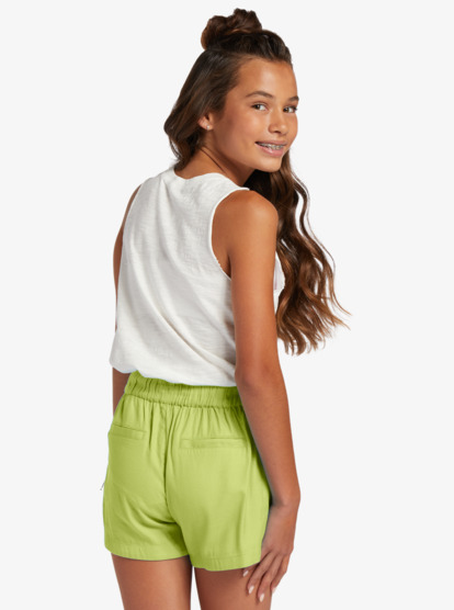 3 Girl's 4-16 Una Mattina Elastic Waist Shorts Green ERGNS03088 Roxy