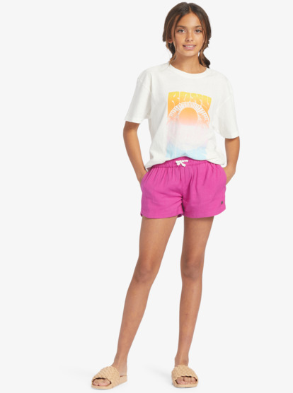 3 Girl's 4-16 Una Mattina Elastic Waist Shorts Pink ERGNS03088 Roxy