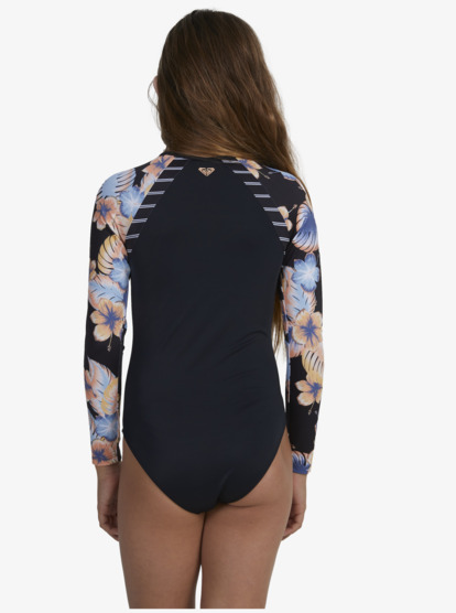 1 Girls 6-16 Swim For Good Time Long Sleeve One-Piece Rashguard Black ERGWR03313 Roxy
