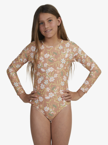 4 Girls 6-16 Moonlight Story Long Sleeve One-Piece Rashguard Brown ERGWR03318 Roxy
