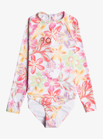 0 Girl's 7-16 Tropical Time Long Sleeve One-Piece Rashguard White ERGWR03330 Roxy