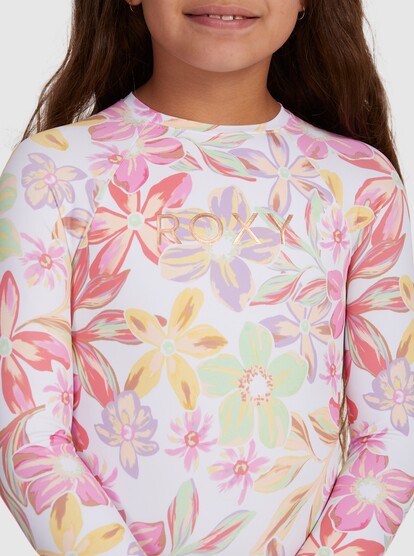 4 Girl's 7-16 Tropical Time Long Sleeve One-Piece Rashguard White ERGWR03330 Roxy